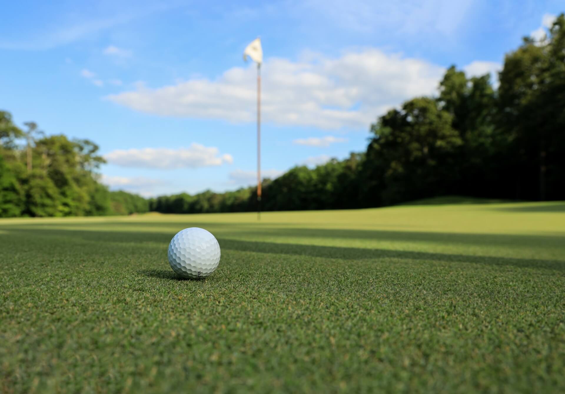 Image of a golf course, bunker and green