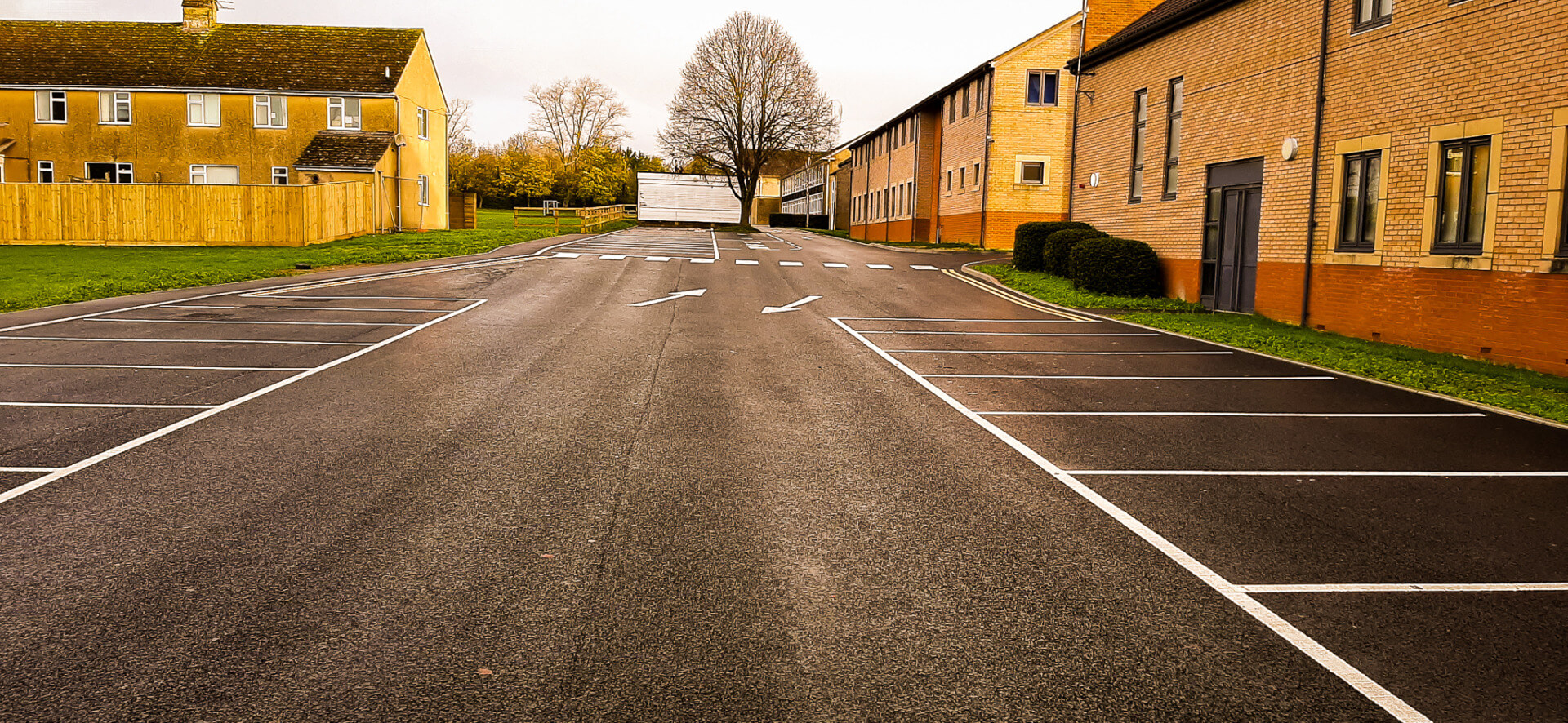 Burford School car park, road, car park construction