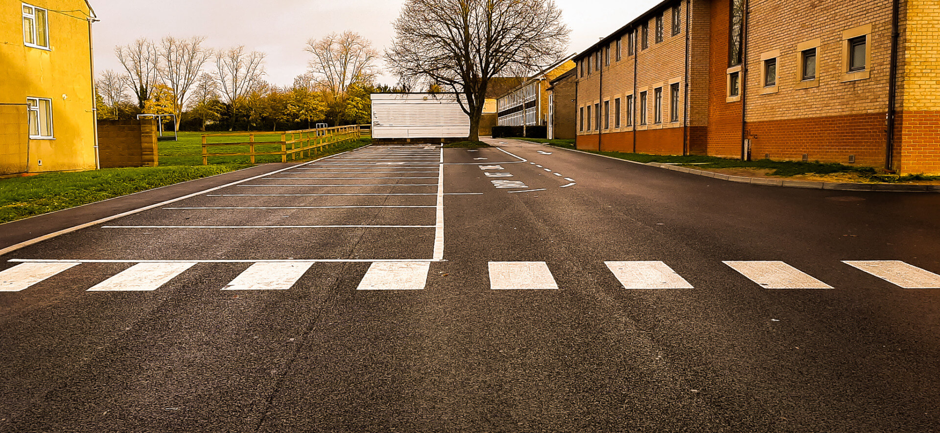 Burford School car park, road, car park construction, pedestrian