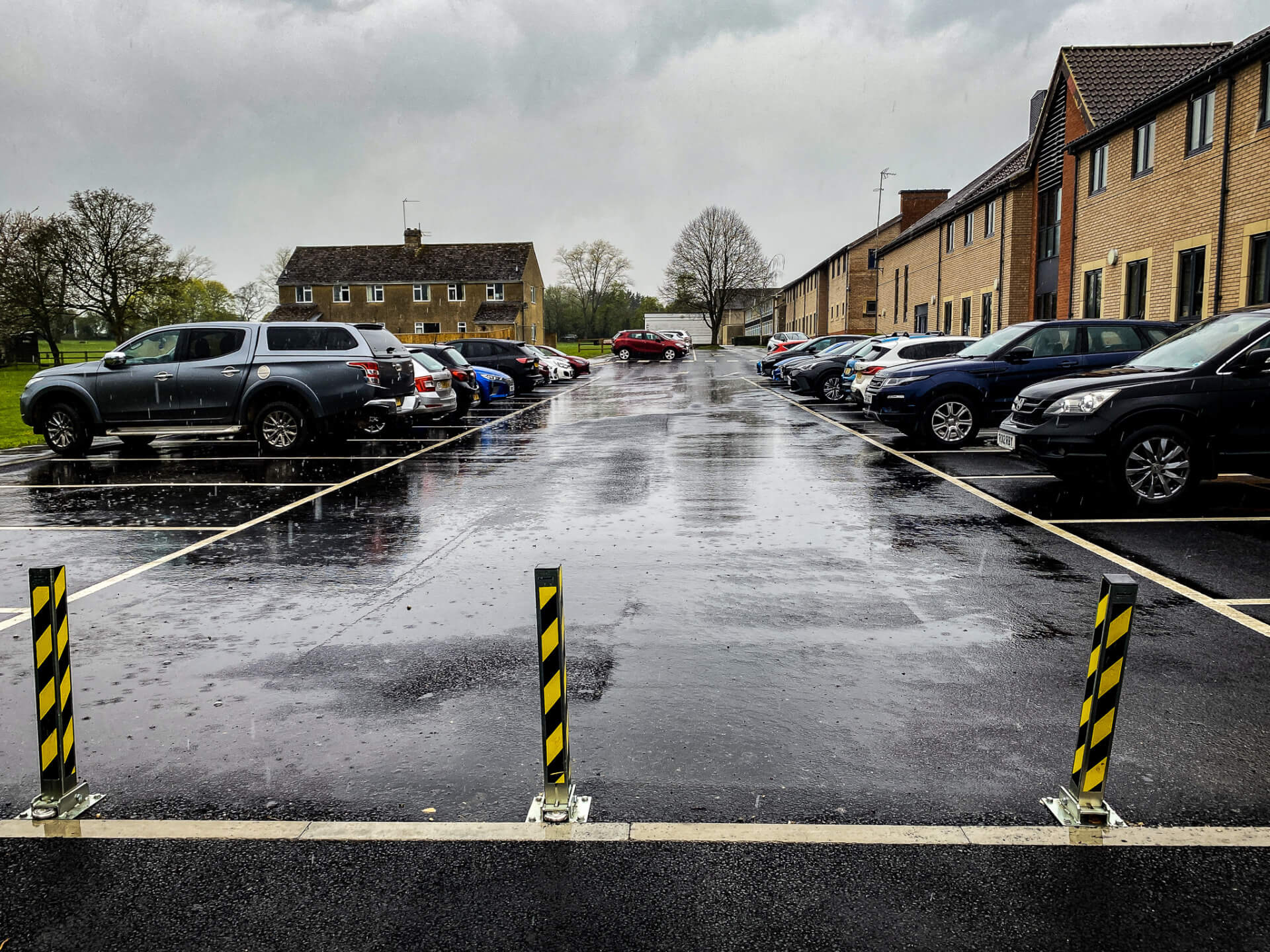 Car park construction in rain